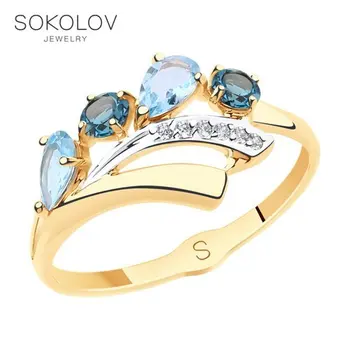 

SOKOLOV ring gold with blue and blue topaz and cubic zirkonia fashion jewelry 585 women's male