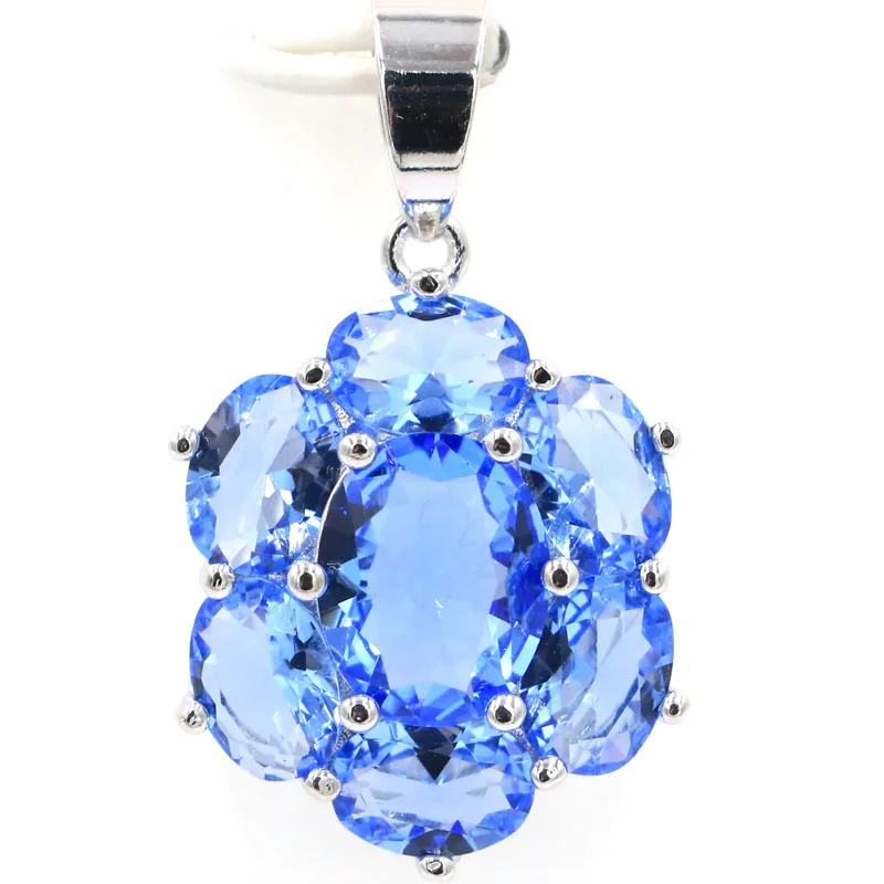 tanzanite pendant 38x17 мм SheCrown Deluxe настоящий зеленый изумруд красный рубин создан Танзанит кунцит Серебряный кулон и серьги - Цвет камня: tanzanite pendant