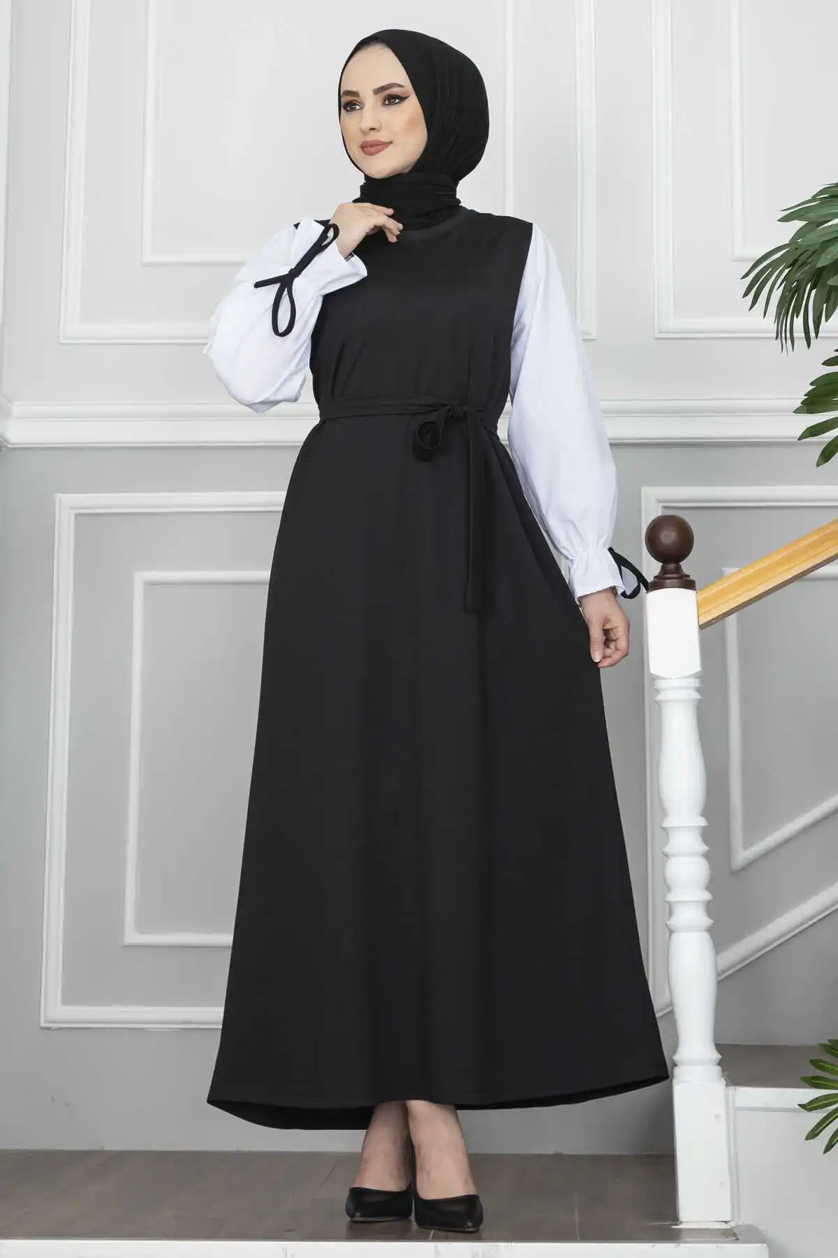 women-balloon-sleeve-dress-ramadan-spring-muslim-o-neck-solid-abaya-kaftan-sundress-ensemble-femme-fashion-casual-dubai-2022