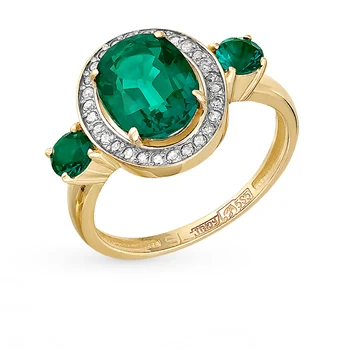 

Gold ring with emeralds and diamonds sunlight sample 585 test