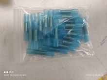 Terminales a tope termorretráctiles, conectores de Cable eléctrico aislados, prensado de 16-14 AWG, color azul, Conector de terminales, 25/50 Uds.