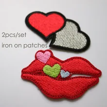 

2pcs/set small heart mouth embroidery Patches for clothing DIY colorful iron on parches applique for clothes