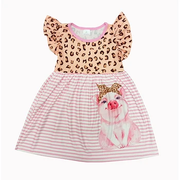 

Children Summer Girl Outfit Small Fly Sleeve Girls Pig Pattern Striped Dress Kids Leopard Printed Kids Dress Baby Clothing