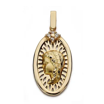 

Medal 9k gold Virgin Girl 29mm. Oval center openwork details oval zircons