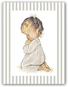 

Cuadriman | Box Girl Praying-Finish Canvas Striped Gray Stone-33x43 cm