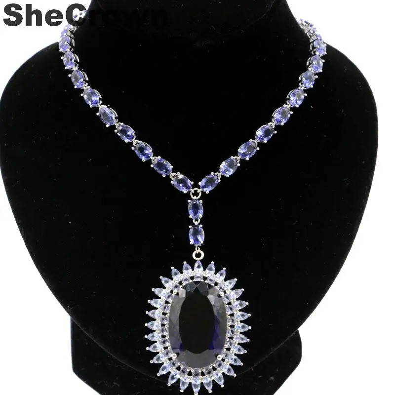 47x37 мм роскошный большой тяжелый 38,8 г создан камень иолит женские вечерние серебряные ожерелья 18-18,5"