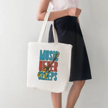 

Angemiel Bag Music Never Sleeps Large Tote Shopping Beach Bag