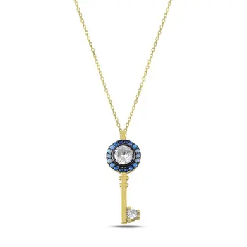 

Angemiel 925 Sterling Silver Blue Scales Nano CZ Necklace-Gold Plated