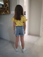 Conjunto de ropa con estampado de patos para niñas, camisa y pantalones cortos vaqueros con agujeros rotos de lentejuelas para verano