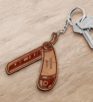 

Personalized Razor Figured Wood Keychain