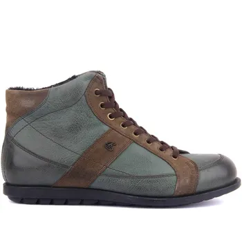 

Sail Lakers-Green Leather Lace-Up Men Boots