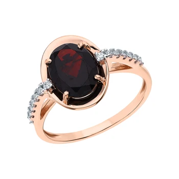 

Gold ring with cubic zirconia and Garnet sunlight sample 585