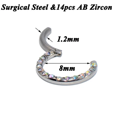 8mm Silver AB 1 шт. G23 титановый/стальной шарнирный сегмент пирсинг для носовой перегородки Кристальное носовое кольцо ниппель кликер шпилька для уха серьги для губ пирсинг - Окраска металла: 8mm Silver AB