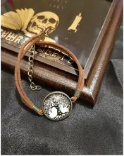 Pulsera de cuero con forma de árbol de la vida, joyería redonda hecha a mano, bóveda de vidrio con foto, novedad de 2018