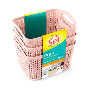 

Kit 3 Baskets Rectangular Pink 1,5 Liters 7house