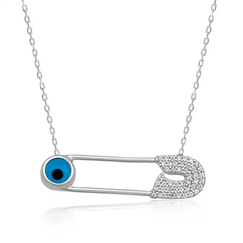 

Silver Evil Eye Safety Pin Lady Necklace