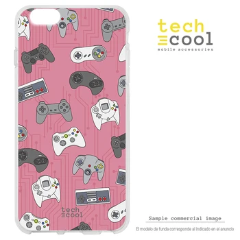 

FunnyTech®Silicone Case for Iphone 7 / 8 l controller retro Gamer consoles pink background