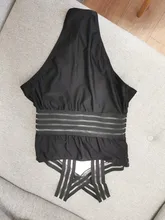 Bikini de una pieza con rayas negras para mujer, bañador Sexy, Monokini de realce, triangular, para playa