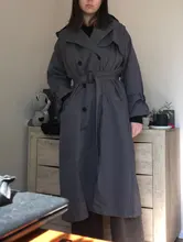 Gabardina larga X holgada de estilo coreano para mujer, abrigo de doble botonadura con cinturón, manto de dama, rompevientos, prendas de vestir de primavera y otoño, color gris