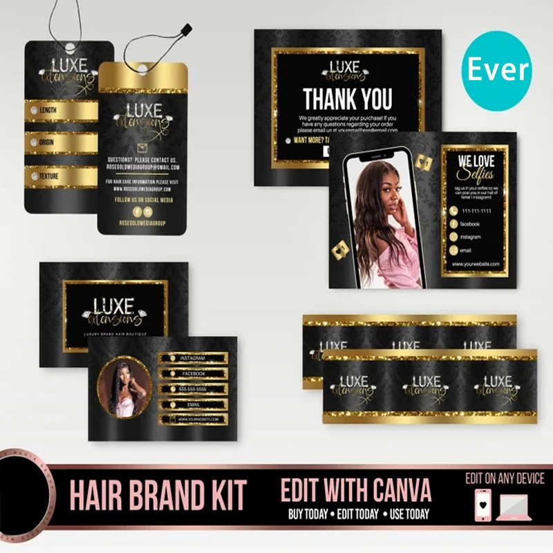Customize 100pcs/Lot Thank You Card Set Clothing Wigs Goods Packaging Hang Tag Wig Bundle Wrapping Stickers Luxury Business Card