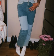 Iamhotty-Vaqueros rectos de retales para mujer, ropa de calle desgastada Vintage de cintura alta para novios, Mom y2k, 2020