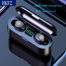 HKFZ Wireless Earphone Bluetooth V5 0 F9 TWS Bluetooth headphone LED Display With 2000mah Power Bank Headset With Microphone