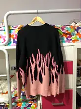 Pullover Sweater Flame-Knitted Streetwear Harajuku Retro Pink Casual New Tops Hip-Hop