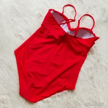 Nueva llegada verano de las mujeres de una sola pieza traje de baño aro push-up baño Color rojo sólido traje de baño de talla grande XXL playa