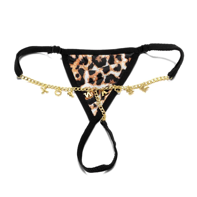 Bikini de encaje Sexy para mujer, Tanga con letras de cristal ostentosas,  cadena para el cuerpo, joyería para el cuerpo, ropa interior ajustable