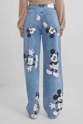 Bershka Women 'S Mickey Mouse 90's Jean Special Creation Autumn New Season  Cool Flare Jean|Jeans| - AliExpress
