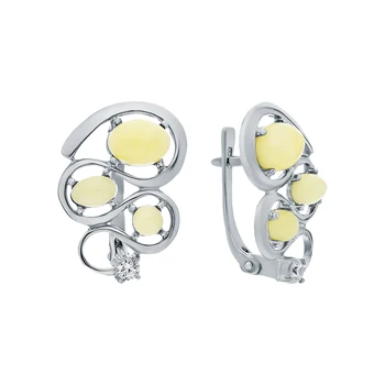 

Silver earrings with cubic zirconia and amber sunlight sample 925 test
