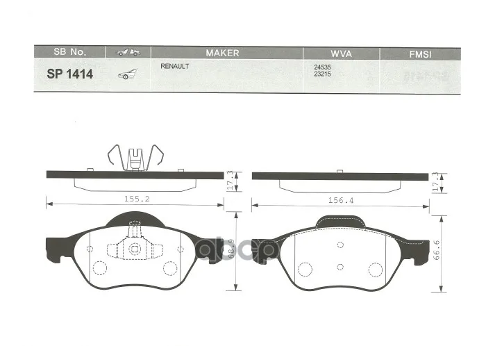 Колодки Тормозные Renault Megane Ii/Scenic Ii Передние Sangsin Brake Sp1414 Sangsin brake арт. SP1414
