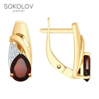 

SOKOLOV drop earrings with stones of gold with garnets and cubic zirconia fashion jewelry 585 women's male, long earrings