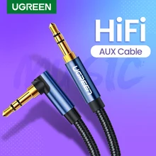 UGREEN Aux Kabel Audio Hallo-fi Stereo Männlich zu Männlich 90 Grad Rechtwinklig 3,5mm Lautsprecher Universal Geflochtene Hilfs Audio schnur