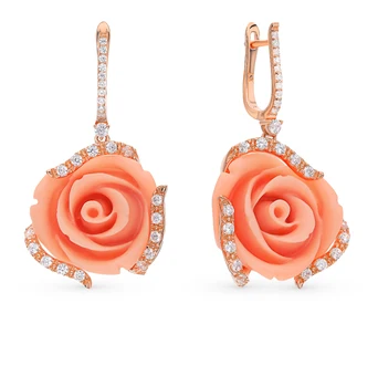 

Silver earrings with cubic zirconia and coral sunlight sample 925