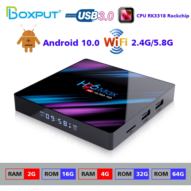ТВ-приставка H96 Max RK3318 Android 10 двойной Wi-Fi 2 4G 5 8G 4K HD YouTube медиаплеер 4 ГБ 64 Netflix |