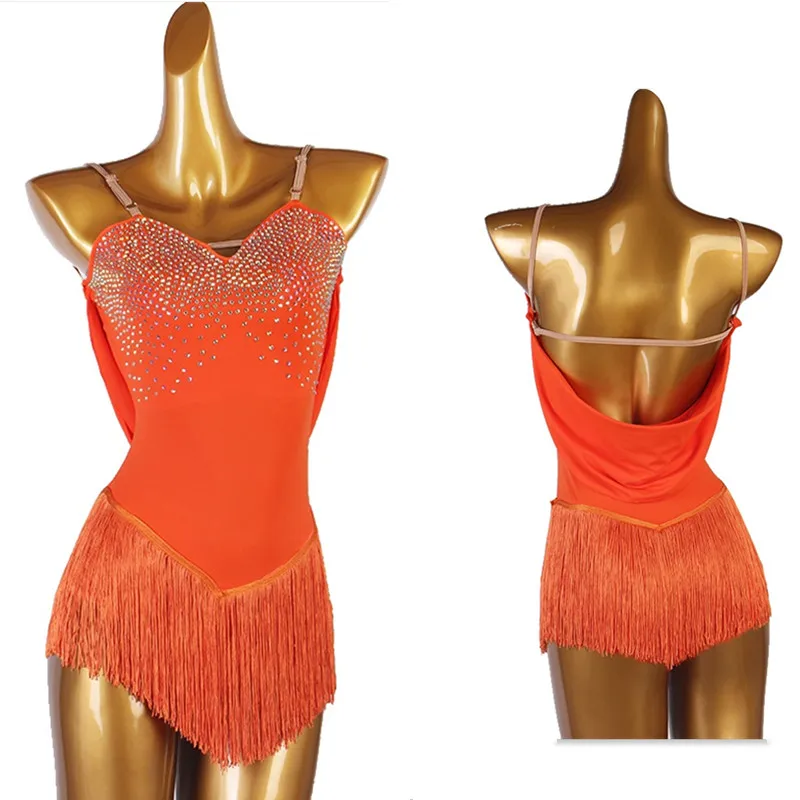 Orange Fringe Figure Skating Dress Women Girl Ice Skating Dress
