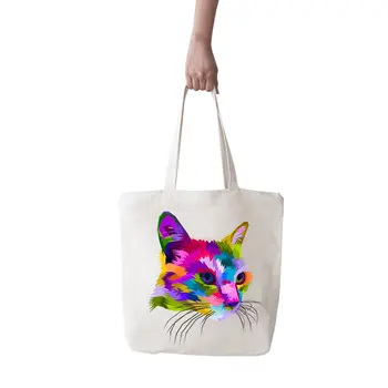

Angemiel Bag Large Colorful Cat Portreli Shopping Beach Tote Bag