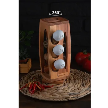 

6 Piece Wooden rotating Stand Seasoning Set Kitchen Decoration Handmade Glass Healthy Storage Practical Gadgets White rack new