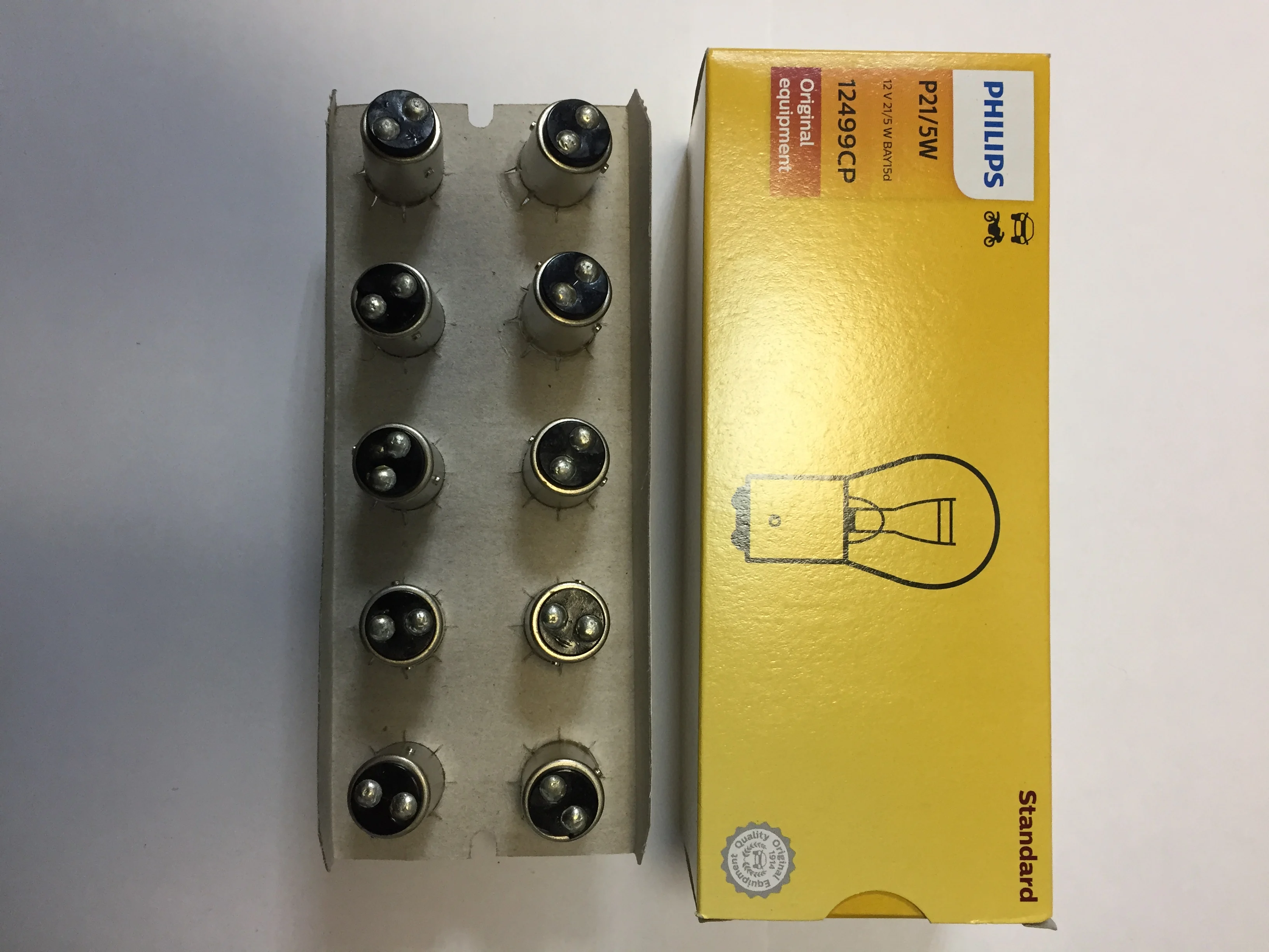 10 шт лампа сигнальная 12v 21/5w P21/5W BAY15d двухконтактная Philips Vision Standart 12499CP