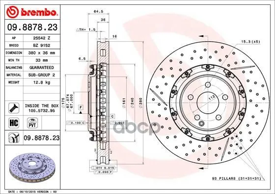 Диск Тормозной Передние Mercedes-Benz Cls(C219) 10/04-02/11 / Mercedes-Benz Sl(R230) 10/01-01/12 Brembo арт. 09.8878.23