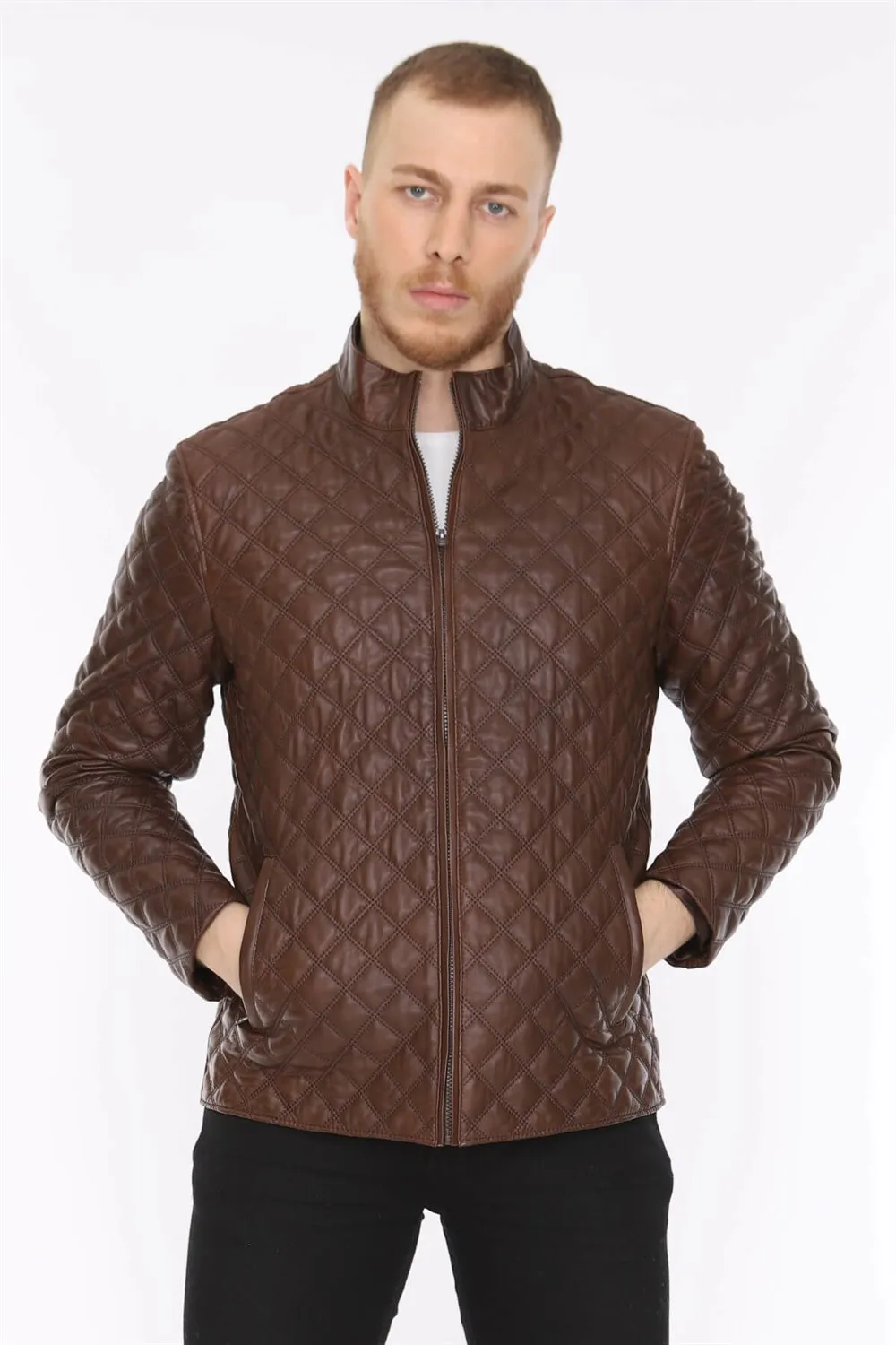 

genuine leather men's jacket sport model original lambskin brown colour softy 2022 trend appearance made in turkey e-150188