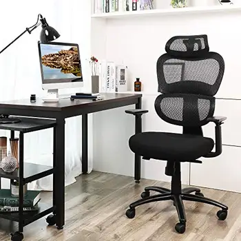 

Swivel Chair for desktop with backrest wide, adjustable armrest and Headrest Black OBN89BK