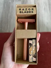 HAWARD-maquinilla de afeitar de doble filo para hombre y mujer, maquinilla de afeitar Manual clásica para la depilación, 20 hojas de afeitar, oro rosa