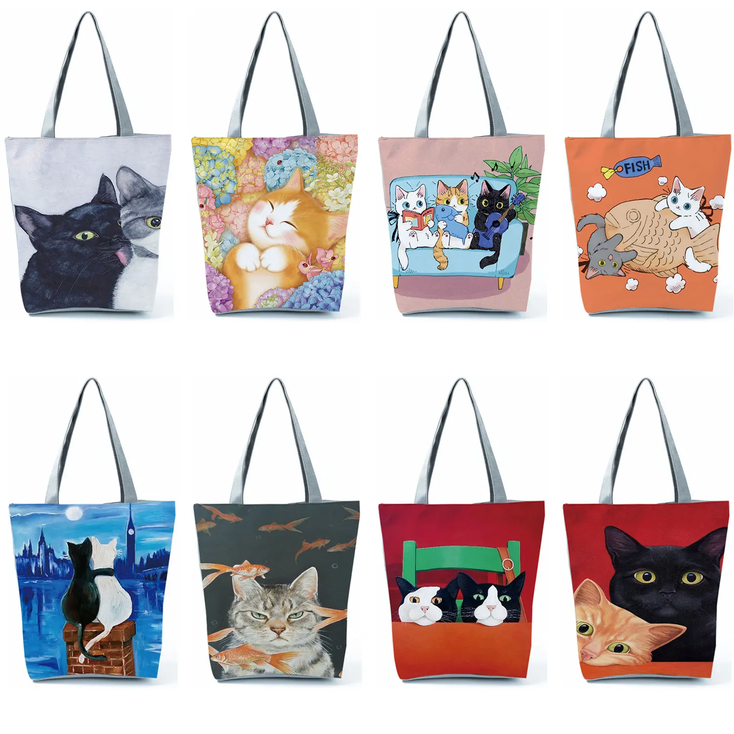 

Creative Cat Print Shopping Bags Large Capacity Womens Tote Handbags Designers Japanese Style Shoulder Bag Big Size Book Totes