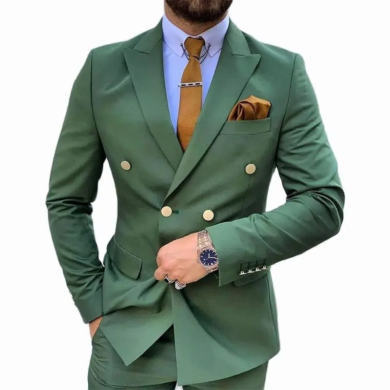 Single Breasted Dark Green 2 Pieces Men's Suits Slim Fit Solid Color Man Suit main image 0
