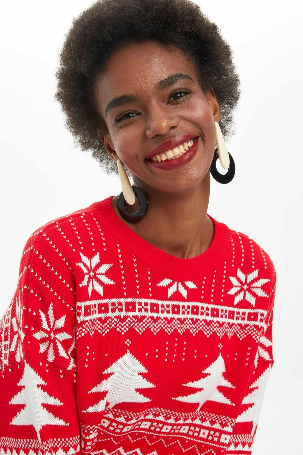 

DeFacto Woman Winter Christmas Prints Red Pullover Women Tree Snowflake Image Knitted Tops Pullovers-L5742AZ19WN