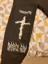 QWEEK-pantalones de pierna ancha estilo Punk Hippie para mujer, ropa de calle Harajuku gótico, estilo de calle de Anime, estampado gótico negro, Hip Hop