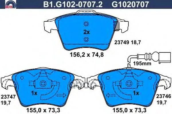 Колодки Тормозные Дисковые Galfer B1g10207072 GALFER арт. B1G10207072