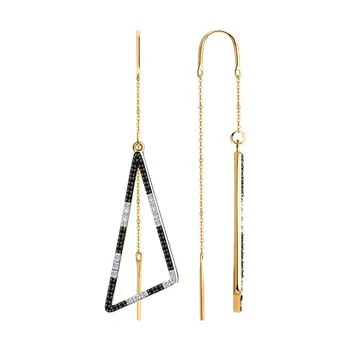 

Sokolov gold drop earrings with stones with diamonds, fashion jewelry, 585, women's male, long earrings
